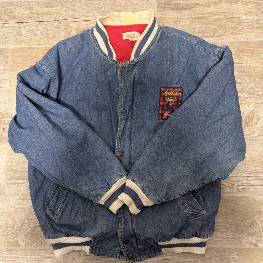 Vintage Super Rare Cococola Denim Bomber Jacket 100%‎ Cotton